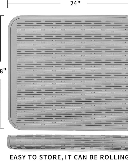 Silicone Dish Drying Mat for Multiple Usage,Easy clean,Eco-friendly,Heat-resistant Silicone Mat for Kitchen Counter or Sink,Refrigerator or Drawer Liner Grey 2XL 24 inches x 18 inches