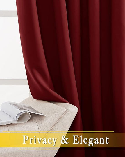 NICETOWN French Door Curtain for Window Extra Long & Wide, Grommet Thermal Curtain Panel for Sliding Glass Door/Patio Door (Burgundy Red, 1 Piece, W80 x L108)