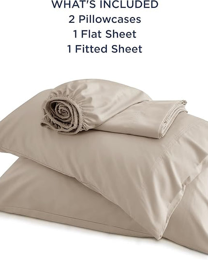 Bedsure Queen Sheet Set, Rayon Derived from Bamboo, Cooling Sheets, Breathable & Soft, Deep Pocket Up to 16 Inches, Hotel Luxury Silky Bedding for Hot Sleepers, Simply Taupe