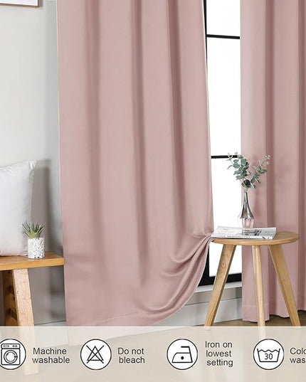 Gwine Blackout Curtains for Bedroom 45 Inch Length, Thermal Insulated Room Darkening Short Curtains, Rod Pocket Drapes for Bathroom Basement Patio Cabinet, Each 40" Wx45 L, Blush Pink