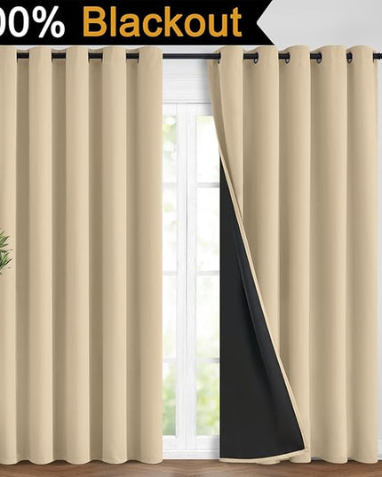Yakamok Beige 100% Blackout Curtains, Thermal Insulated Total Blackout Drapes for Bedroom, Heat Blocking Window Curtains for Living Room(62Wx84L, 2 Panels)
