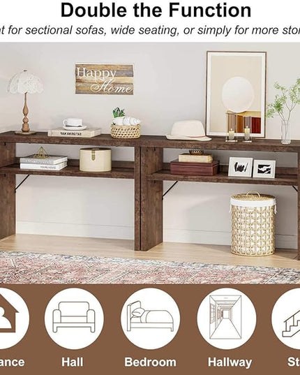 BON AUGURE Entryway Table, Console Table Behind Couch, Wood Sofa Tables with Shelf for Living Room, Farmhouse Entry Tables for Hallway Foyer (Rustic Oak, 47 Inches)