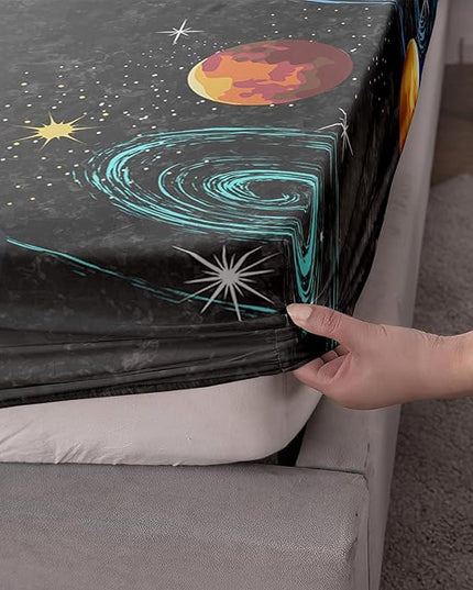 AILONEN Outer Space Twin Size Fitted Sheet 3 Pieces Set, Galaxy Starry Sheet for Kids Boys - Eight Planet Theme Soft Breathable Bed Sheet, 1 Fitted Sheet and 2 Pillowcases