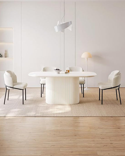 Guyii 7-Piece Oval Dining Table Set, 62.99" Modern Kitchen Table with 6 Chairs, Indoor Rectangular Dining Room Table for Kitchen, Living Room, Cream White