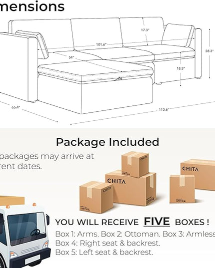CHITA Oversized Modular Sectional Sofa, FSC Certified Large L Shaped Couch, Modular Sectional Couch for Living Room,112 inch Width,4 Seat Modular Sofa with Storage Ottoman, Blue
