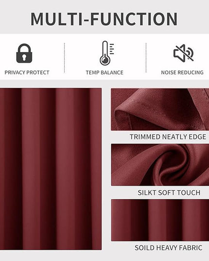 Joydeco Blackout Curtains 45 Inch Length 2 Panels Set, Thermal Insulated Long Curtains 2 Burg, Room Darkening Grommet Drapes for Living Room Bedroom Window (W52 x L45 Inch, Burgundy Red)