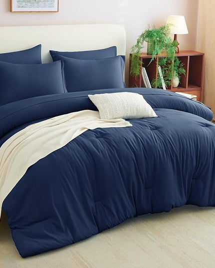 CozyLux King Comforter Set Navy Blue, 7 Pieces Bed in a Bag Bedding Comforter Set with Sheets, All Season Boho 7PC Bed Sets with Comforter, Fitted Sheets, Flat Sheets, Pillow Shams and Pillowcases