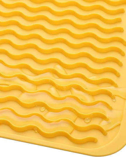 Silicone Dish Drying Mat for Multiple Usage,Easy clean,Eco-friendly,Heat-resistant Silicone Mat for Kitchen Counter or Sink,Refrigerator or Drawer liner Yellow M 12 inches x 12 inches