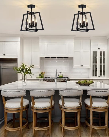 TOULMJ 14.56" Ceiling Light Fixture, 4-Light Farmhouse Black Semi-Flush Mount Ceiling Light for Kitchen Island Laundry Room Bedroom Dining Room Hallway Entryway