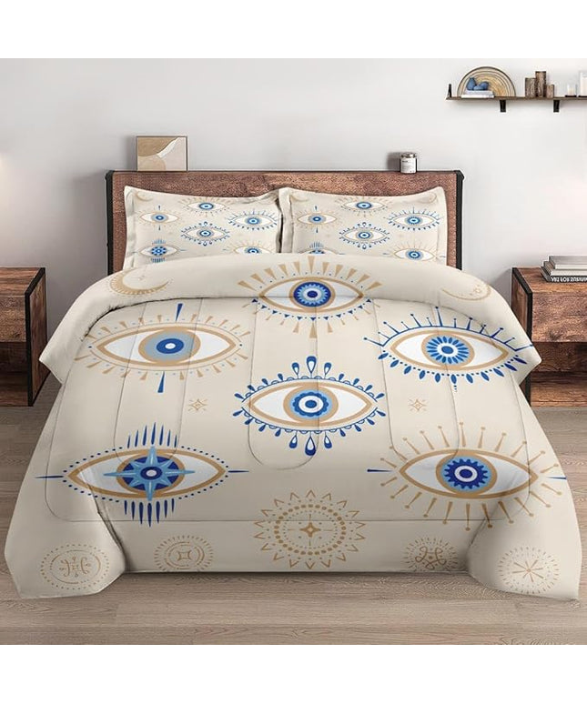 Twin Size Comforter Set with Pillowcase, Bohemian Eye 2 Pcs Bedding for Kids and Adults, Blue Boho Soft Comforter Set for Bedroom Bed Decor