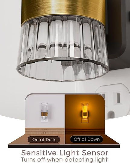 Night Light, Night Lights Plug into Wall, LED Amber NightLight with Dusk to Dawn Auto Light Sensor, Amber Light 0-100LM Adjustable Brightness, Wall Sconce Style Design for Bedroom Hallway, 2 Pack