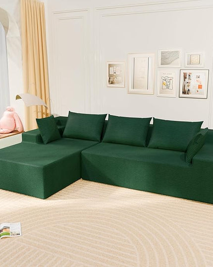 LEVELEVE 107" Cloud Sectional Couch with Deep Seat，Modern Modular Sofa with L-Shape Chaise，No Assembly Required, Upholstered Couches for Living Room Bedroom(Green,Left Facing Chaise)
