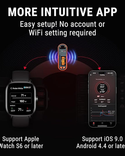 Thermopro TempSpike 600 ft Wireless Meat Thermometer Digital with Ultra-Thinner Probe, Bluetooth Meat Thermometer Wireless with LCD-Enhanced Booster for BBQ Grill Smoker Rotisserie Sous Vide