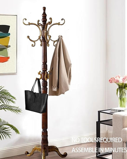 Wooden Coat Racks, Retro 78" Coat Tree with 12 Hooks & Stable Triangular Base, Entryway Coat Rack Freestanding for Hat, Clothes, Scarves, Handbags, Umbrella (Vintage)