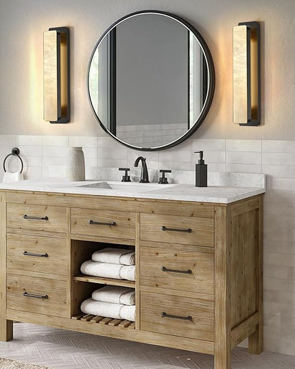 Alabaster Wall Sconces 20" Black Bathroom Vanity Light Indoor Natural Marble Bronze Alabaster Wall Lights for Living Room Modern Alabaster Wall Lighting for Dining Room Bedroom Stairs