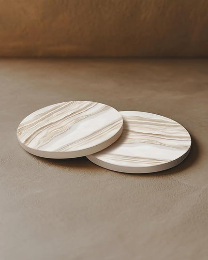 VEYRO Coasters Set of 4 for Drinks – Absorbent Ceramic Stone Drink Coasters with Cork Backing for Coffee Table & Desk, Modern Marble Look Cup Coaster Set, Housewarming Gift for New Home
