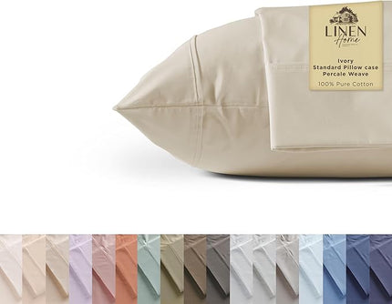 Linen Home 100% Cotton Percale Pillowcases Queen Size, Ivory, 2 Pieces of Pillow Case, Crisp and Cool Strong Bed Linen, 20 inches X 30 inches