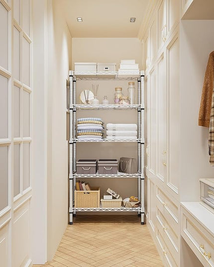 1250 lbs 5 Tier Shelf Metal Storage Shelves Shelving Wire Rack Heavy Duty Closet Organizers for Garage Kitchen Bathroom Laundry Chrome 13.8" D x 29.5" W x 59.5" H