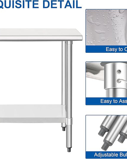 HARDURA Stainless Steel Work Table Commercial 18×36 Inches Kitchen Prep Table and Heavy Duty Commercial Workbench NSF 430 with Undershelf and Galvanized Legs