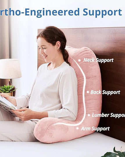 Sasttie 25-inch Reading Pillows for Sitting in Bed Adult, Jumbo Velvet Back Pillow Bed Sitting Up, XL High Back-Rest Support Cushion for Sit Up on Couch & Floor, Oeko-Tex Certified, Peach Pink