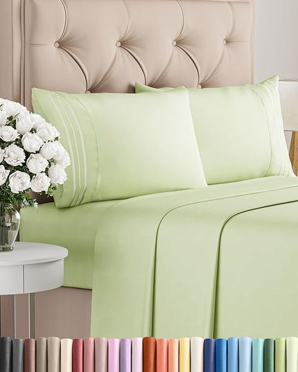 Full Size 4 Piece Sheet Set - Comfy Breathable & Cooling Bed Sheets Set - Hotel Luxury Bedding for Women, Men, Kids, Teens, Boys & Girls - Deep Pockets and Wrinkle Free - Oeko-Tex - Light Sage Green