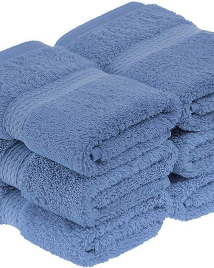 Superior Egyptian Cotton Pile Face Towel/Washcloth Set of 6, Ultra Soft Luxury Towels, Thick Plush Essentials, Absorbent Heavyweight, Guest Bath, Hotel, Spa, Home Bathroom, Shower Basics, Denim Blue
