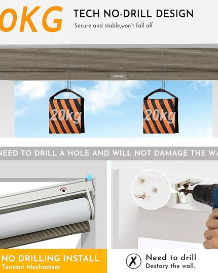 Persilux Smart Motorized Blinds with Remote, No Drill Automatic Roller Shades for Indoor Windows, Blackout Linen Fabric, Electric Blinds for Windows, Weave Caribou C162BO-5, Custom Size