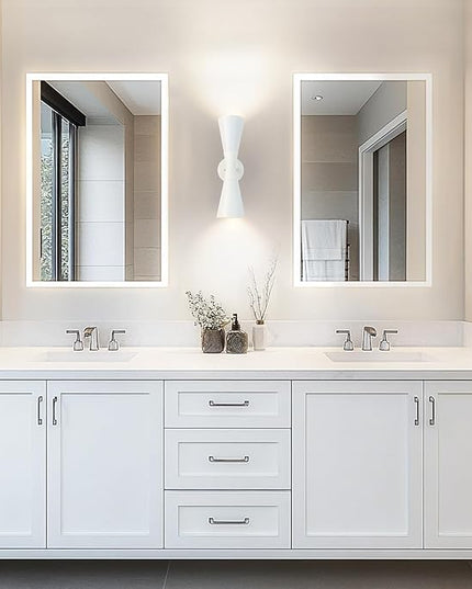 Modern Indoor Wall Sconces Set of 2 Up and Down White Wall Sconces Mid Century Indoor Wall Light Fixture Hardwired Wall Mounted Lamp for Living Room Bathroom Bedroom Hallway 13 Inch