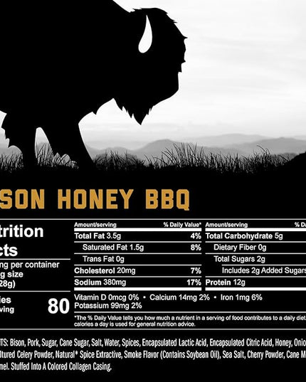 ICON Meats Bison and Pork Snack Sticks, Honey BBQ, 24 Pack of High Protein Snacks, Low Sugar, Natural Jerky Meat Sticks, Gluten Free, USDA Inspected, Made in the USA, Gifts or Stocking Stuffers