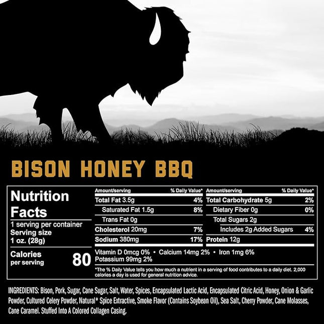 ICON Meats Bison and Pork Snack Sticks, Honey BBQ, 24 Pack of High Protein Snacks, Low Sugar, Natural Jerky Meat Sticks, Gluten Free, USDA Inspected, Made in the USA, Gifts or Stocking Stuffers