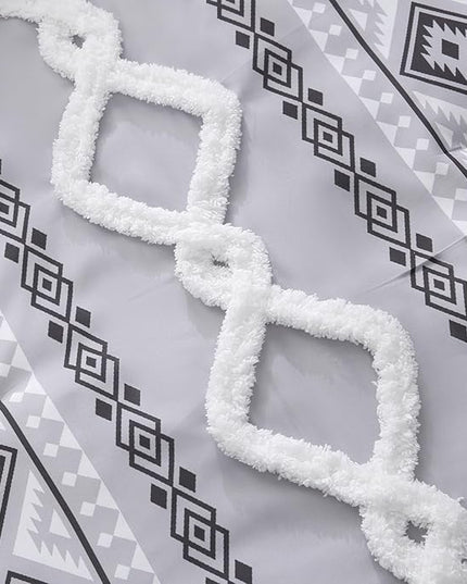 MOVE OVER Gray Tufted Comforter Set Queen Size 5 Pieces Bohemian Style Geometric Tufted Bedding Set Farmhouse Boho Aztec Comforter Set with 2 Decor Pillow Covers for Room Decor