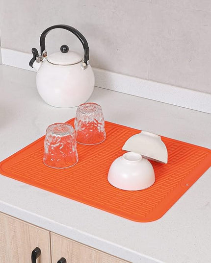 Silicone Dish Drying Mat for Multiple Usage,Easy clean,Eco-friendly,Heat-resistant Silicone Mat for Kitchen Counter or Sink,Refrigerator or Drawer Liner Orange 2XL 24 inches x 18 inches