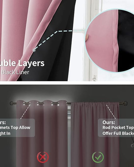 BGment Pink Blackout Curtains for Nursery, Short Full Room Darkening Thermal Insulated Curtains for Girls Room Soundproof Rod Pocket Baby Kids Curtains 54 Inch Length, 2 Panels, 52 Inch Wide