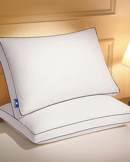 Feather Down Pillows Standard Size Set of 2 with Gusset, Luxury Hotel Collection Bed Pillow 2 Pack, Down Surrounded Gusseted Pillows for Sleeping, Fluffy for Side, Back Sleepers 20x24+2 in.