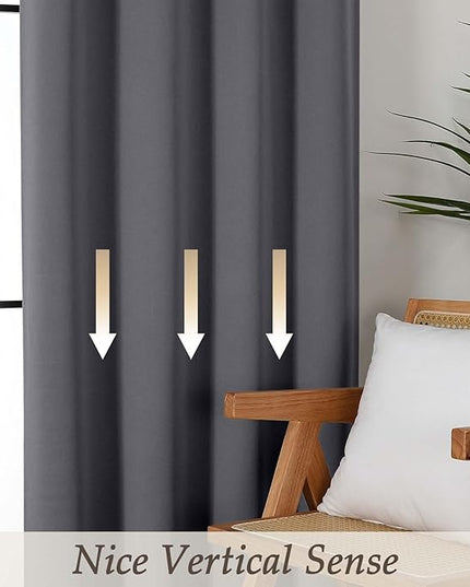 Gwine Charcoal Grey Blackout Curtains for Bedroom 84 inches Long 2 Panels Set, Solid Noise Reducing Thermal Insulated Blackout Curtains for Living Room with Rod Pocket, Each 50" Wx84 L