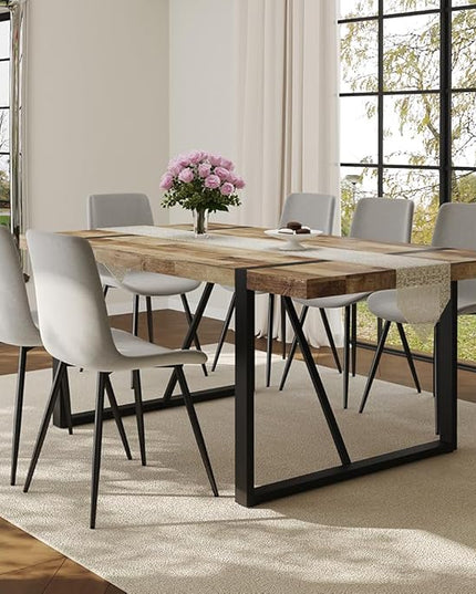 7 Piece Dining Table Set for 6, 71" Wood Kitchen Table Set with 6 Fabric Chairs, Modern Rectangular Dining Room Table and Chairs Set for Home, Kitchen, or Living Room