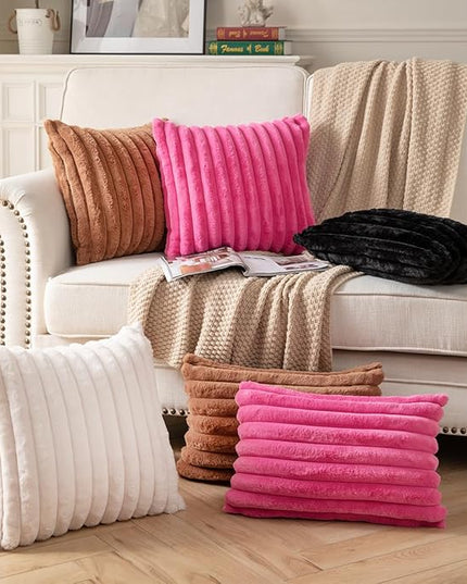DEELAND Pack of 2,Double-Sided Faux Fur Plush Decorative Throw Pillow Covers Fuzzy Striped Soft Pillowcase Cushion Covers for Sofa Couch Bedroom
