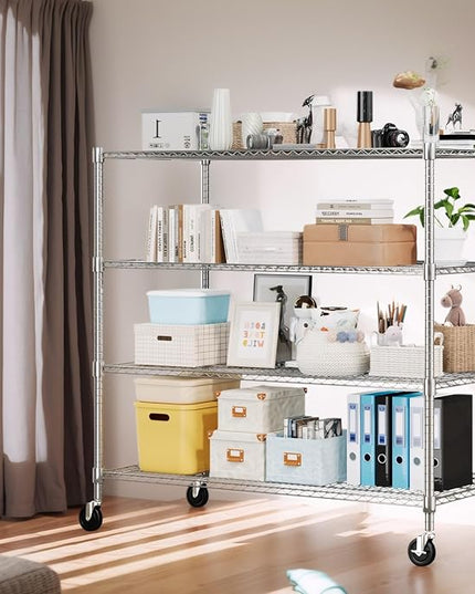 Himimi 4 Tier Wire Shelving with Wheels Heavy Duty Height Adjustable Metal Shelves for Storage, Commercial Grade Steel Utility Wire Rack for Kitchen Garage Pantry Organization-24×48×72, Silver