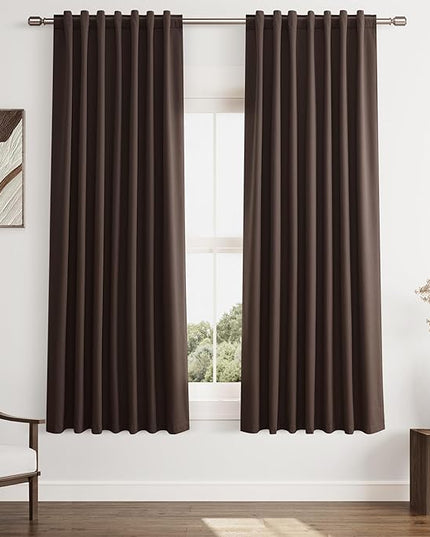 Guken Brown Blackout Curtains 63 Inch Length 2 Panels Set for Living Room Bedroom Back Tab Thermal Insulated 100% Black Out Linen Drapes Room Darkening Window Curtains 52 Inches Width
