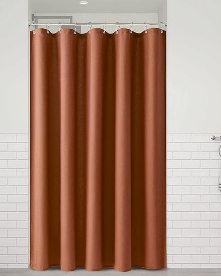 Naturoom Terracotta 54 Inch Boho Shower Curtain - Stall Narrow Half Linen Ultra Thick Fabric Shower Curtain Set with Hooks, Farmhouse Rustic RV Camper Bath Curtains for Bathroom, 54x78