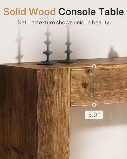 Solid Wood Console Table, 63-Inch Farmhouse Sofa Table Behind Couch for Entryway, Living Room, Foyer, Easy Assembly (Rustic Brown)