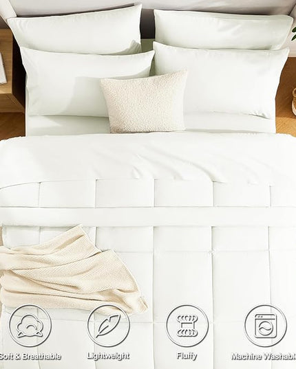 CozyLux King Size Comforter Set Ivory - 7 Pieces Bed in a Bag, Cream Off White Comforter King Size, Bedding Sets with All Season Quilted Comforter, Flat Sheet, Fitted Sheet, Pillowcases