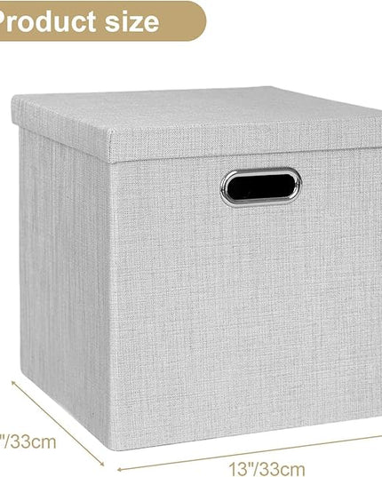 Posprica Storage Bins with Lids,13×13×13 Foldable Storage Cube Baskets Boxes Fabric Drawers for Closet Shelf Cabinet Bookcase,Set o f 4,Sliver grey