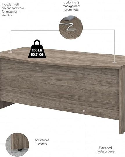 Bush Business Furniture Studio C Bow Front Desk, 72W x 36D, Modern Hickory