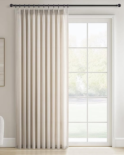 96 Inches Long Pinch Pleated Semi Sheer Curtains,Oatmeal Linen Blended Light Filtering Window Curtains 96 Length for Living Room Bedroom Pinch Pleat Drapes with Hooks 1 Panels 60" Wx96 L