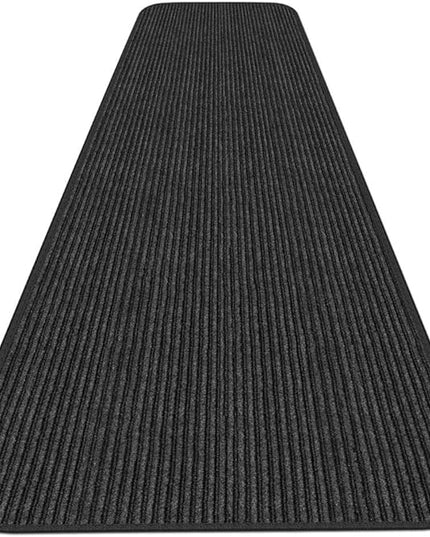 House, Home and More Indoor Outdoor Double-Ribbed Carpet Runner with Skid-Resistant Rubber Backing - Smokey Black - 3 Feet x 15 Feet