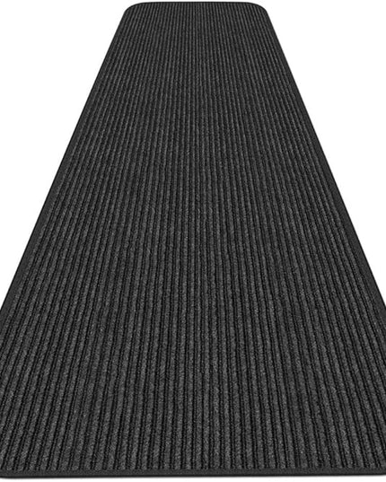 House, Home and More Indoor Outdoor Double-Ribbed Carpet Runner with Skid-Resistant Rubber Backing - Smokey Black - 4 Feet x 20 Feet