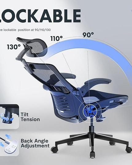FLEXISPOT OC3 Pro Ergonomic Office Chair High Back Computer Chair with Flip-up Armrest/8-Level Lumbar Support, Breathable Mesh Seat Cushion Backrest, Chairs for Home Office Gaming Working, Black