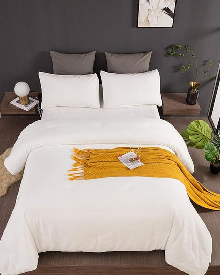 CLOTHKNOW White Fluffy Queen Comforter Set Velvet Bedding Comforter Sets All Season Soft White Comforter Queen with 2 x Pillow Cases