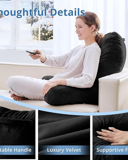 Sasttie 25-inch Reading Pillows for Sitting in Bed Adult, Jumbo Velvet Back Pillow Bed Sitting Up, XL High Back-Rest Support Cushion for Sit Up on Couch & Floor, Oeko-Tex Certified, Black